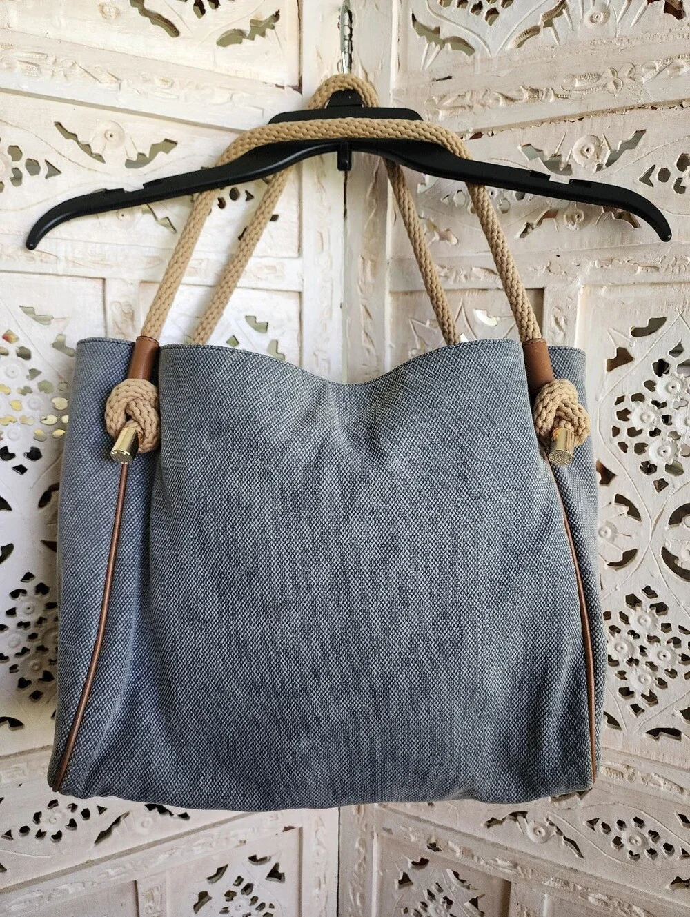 Michael Kors Isla Large Grab Bag- Blue Denim Canvas - Picture 6 of 11